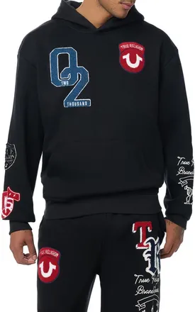 True Religion Logo Patch Hoodie in Jet Black at Nordstrom, Size Xxx-Large