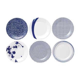 Royal Doulton 1815 Pacific Plate 9.5in, Blue Mixed Patterns, Set of 6