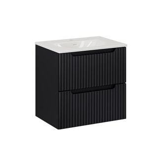 Petits Meubles Mueble lavabo encastrado 2 cajones estratificado Negro