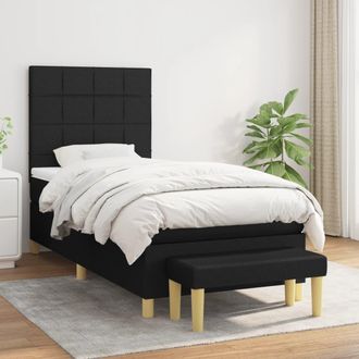 vidaXL Cama Box Spring Con Colch&oacute;n Tela Negro 90x200 Cm Vidaxl