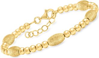 Ross-Simons Italian 18kt Gold Over Sterling Textured and Polished Bead Bracelet