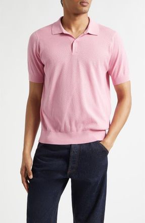 John Smedley Calun Textured Sea Island Cotton Polo in Glass Pink at Nordstrom, Size X-Large