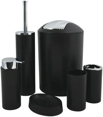 OEM Juego De 6 Accesorios De Ba&ntilde;o De Pp: Papelera, Escobilla De Ba&ntilde;o, Jab&oacute;n, Cepillo De Dientes, Vaso, Jabonera - Negro