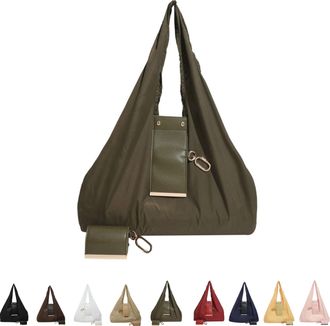 Generic Keychain Foldable Tote Bag, Expandable Reusable Shopping Handbag, Multi-Functional Compact Pocket Bag Large Capacity (1, Army Green)