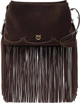 Pinko Triplet Bag In Chocolate Suede With Fringe