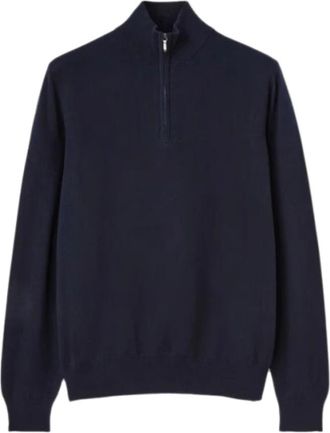 Loro Piana Blauwe Half-Zip Trui - Heren - Coltruien - Blauw - 2XL - Truien & Vesten