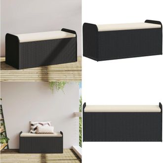 vidaXL Cassapanca con Cuscino Nera 115x51x52 cm in Polyrattan - Cuscino da seduta - Cassapanca da esterno