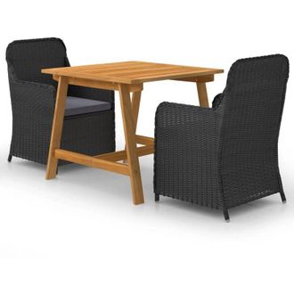 vidaXL Juego De Comedor Para Jard&iacute;n 3 Piezas Negro Vidaxl