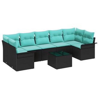 vidaXL Conjunto De Sof&aacute; De Jard&iacute;n Con Coj&iacute;n 8 Pcs Negro Y Turquesa Vidaxl