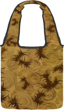 Generic Brown Tropical Reversible Canvas Shoulder Tote - Double-Sided Print, 12oz Cotton, 27cm Drop, Fold-Flat Bag for Travel, Shopping, Street Outings