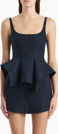 Khaite Loa Linen Peplum Top in Dark Navy at Nordstrom, Size 2