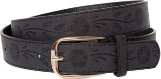 Accessoryo Womens Black Floral Print Belt with Gold Buckle