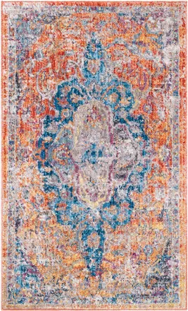 Safavieh Alfombra transicional de poli&eacute;ster azul/naranja, 122 x 183 cm