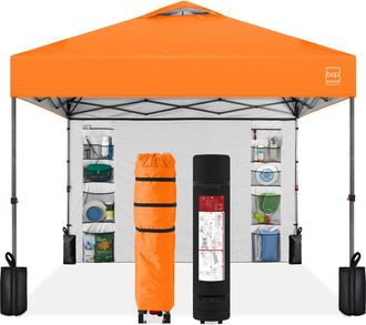 Best Choice Products 10x10ft Easy Setup Pop Up Canopy, Portable Tent w/ Side Wall, 1-Button Push, Case
