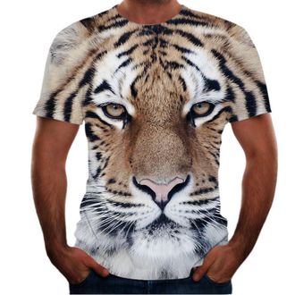 Generic Animal Print 3D T-Shirt Tiger Short Sleeve Mens Lion T-Shirt Casual New Mens Clothing, 4, XXXX-Large