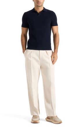 Mani&egrave;re De Voir Rowen Textured Knit Revere Polo Shirt in Navy at Nordstrom, Size Xx-Large
