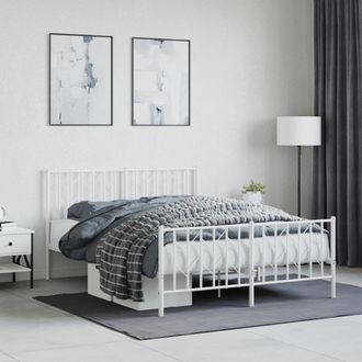 Berkfield Home Metal Bed Frame without Mattress with Footboard&not;White 135x190cm in White | Size: 135x190 cm
