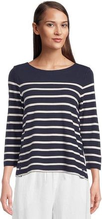 Tommy Bahama Bahama Bliss Stripe 3/4 Sleeve Top Womens Clothing Coastline : LG (US 12-14), Cotton