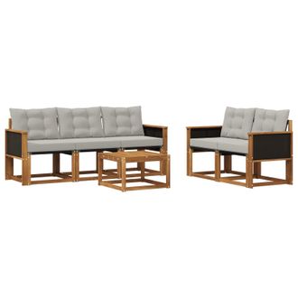 vidaXL Conjunto De Sof&aacute;s De Exterior 6 Pcs Natural Y Gris Claro Vidaxl