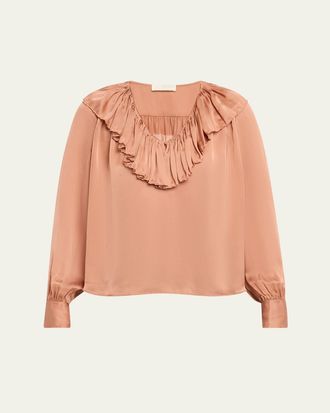 Ulla Johnson Liese Silk Ruffle-Neck Blouse