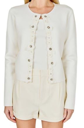 endless rose Embellished Floral Appliqu&eacute; Cardigan in Off White at Nordstrom, Size X-Small