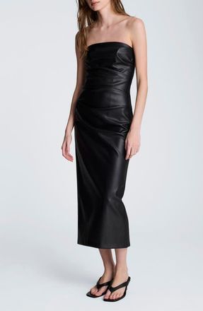 Kenneth Cole Ruched Strapless Faux Leather Midi Dress in Black at Nordstrom, Size 10