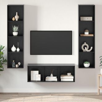 Berkfield Home TV Cabinet Set with Shelf Wall-mounted with Storage 3 pcs Black oak 37 x 37 x 142.5 cm