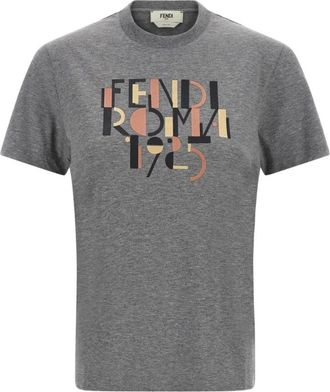Fendi Grijze Crew Neck Katoenen T-shirt - Dames - T-shirts - Grijs - XS - Katoen - Tops