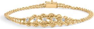 House of Brilliance 10K Yellow Gold 1/4 Cttw Round-Cut Diamond Basket Weave Rope Chain Style 7 Bracelet