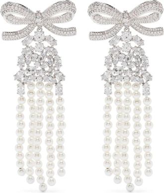 Self Portrait Accessoires, Dames, Grijs, ONE Size, Kristal Strik Parel Oorbellen Zilver