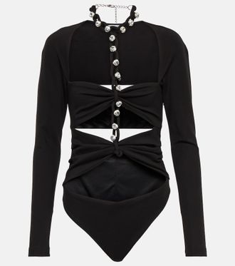Area Chain-link crystal-embellished jersey bodysuit