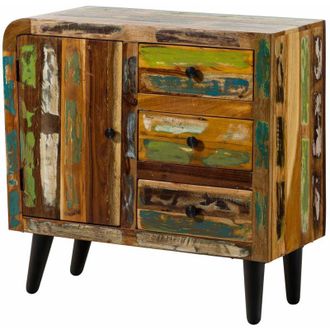 Massivmoebel24 Sixties 114 Madia in legno riciclato - laccato / multicolore 90x40x86