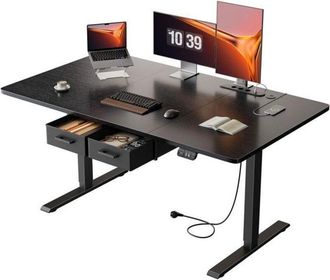 OEM Hlonone Escritorio Elevable El&eacute;ctrico 140 X 80 Cm, Con Enchufes & Puertos Usb-c, Con 2 Cajones Extra&iacute;bles, 2 Control Memoria, Negro