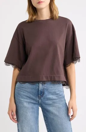 AllSaints Nia Lace Trim T-Shirt in Plum Brown at Nordstrom, Size X-Small