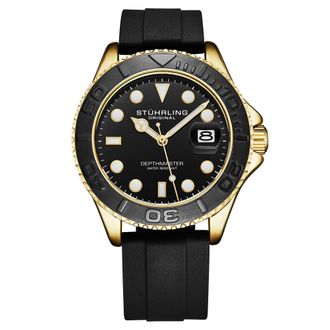 St&uuml;hrling Mens Depthmaster 4072 Aquadiver 42mm - Black/Gold Stainless Steel - One Size