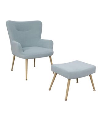 Home Heavenly Butaca con resposapi&eacute;s en terciopelo color azul celeste