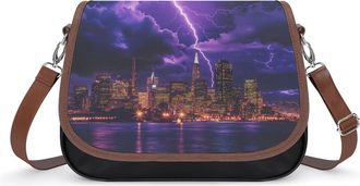 Generic Light-ning Storm over San Francisco Skyline Small Womens Crossbody Bags Shoulder Handbag with Adjustable Strap for Travel