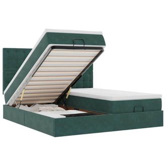 vidaXL Estructura De Cama Otomana Colchones Terciopelo Verde Oscuro Vidaxl