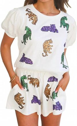Peach Love California Mardi Pardi Tiger Top In White