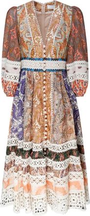 Zimmermann Linnen Devi Midi-jurk met print - Dames - Casual kleedjes - Veelkleurig - S - Linnen - Kleedjes