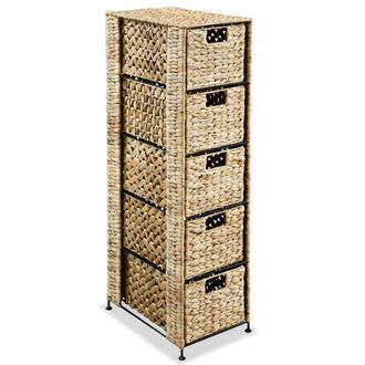 Berkfield Home Storage Unit with 5 Baskets 25.5x37x100 cm Water Hyacinth in Brown