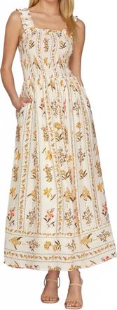 She + Sky Sleeveless Print Smocked Maxi Dress In Beige