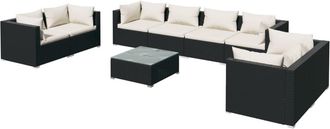 vidaXL Set De Muebles De Jard&iacute;n 9 Pzas Y Cojines Rat&aacute;n Sint&eacute;tico Negro Vidaxl