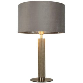 Searchlight Searchlight - London Table Lamp, Knurled Satin Silver, Grey Velvet Shade