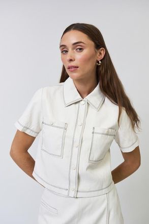 Central Park West Chelsea Faux Leather Cropped Jacket in Bone at Nordstrom, Size X-Small