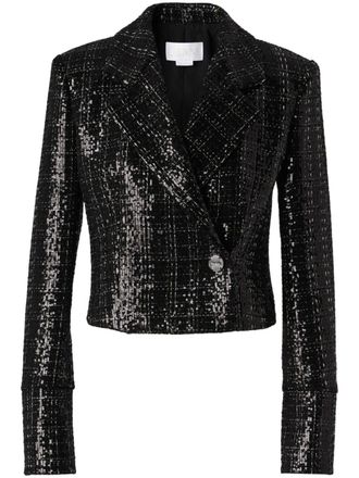 Genny sequin-embellished tweed cropped jacket - women - Polyester - 46 - Black