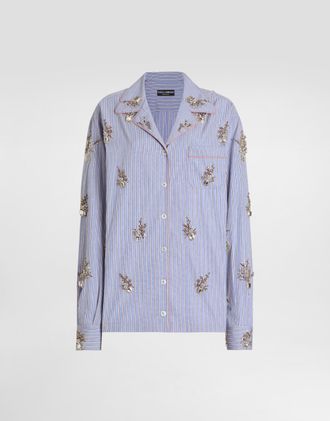 Dolce & Gabbana Cotton Shirt With Crystal Flower Embroidery - Woman Shirts And Tops Multi-colored 38