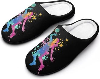 Generic Volleyball Player Watercolor Mens House Slippers Memory Foam Washable Cotton Slip on Home Shoes