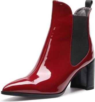 Castamere Womens Block Heel Ankle Boots Chelsea Booties Mid-Heel 2.9IN Patent Burgundy Boots EU 40.5
