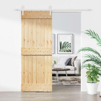 Berkfield Home Sliding Door with Hardware Set 80x210 cm Solid Wood Pine in Brown
